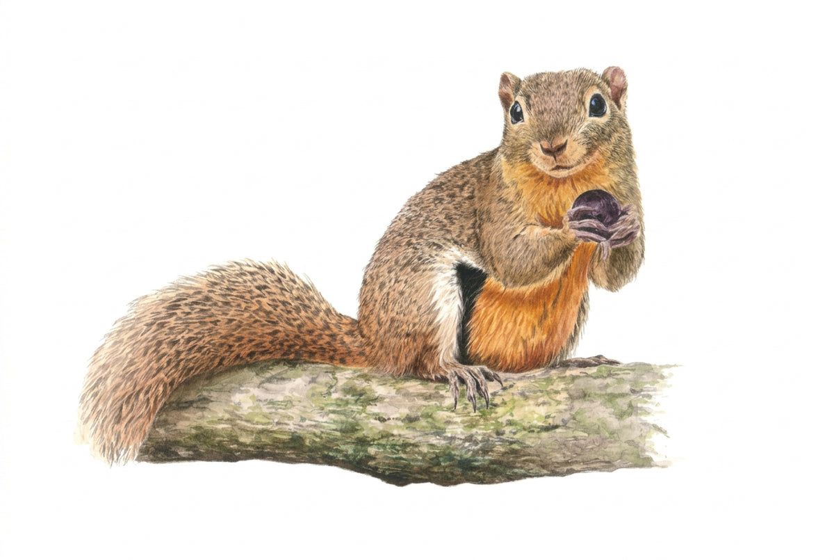 Plantain Squirrel fine arts Watercolour by Rachel Barkess