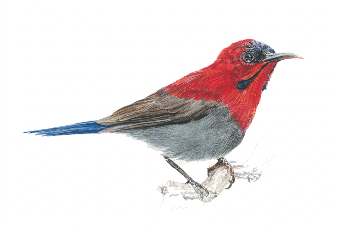 Crimson sunbird with white background